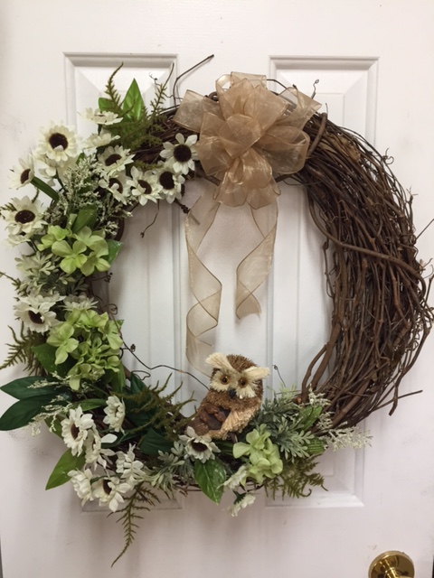Brown and Green Owl Wreath