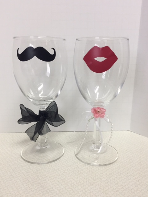 Lips and Mustaches Wine Glasses